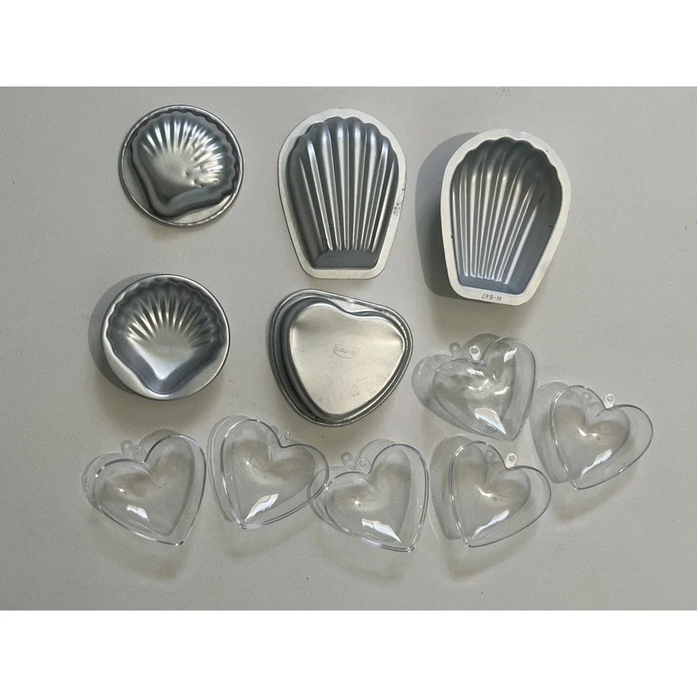 Soap Making Molds DIY‎ Crafts 5 Metal, Shells  3 Plastic Hearts Bath Bombs